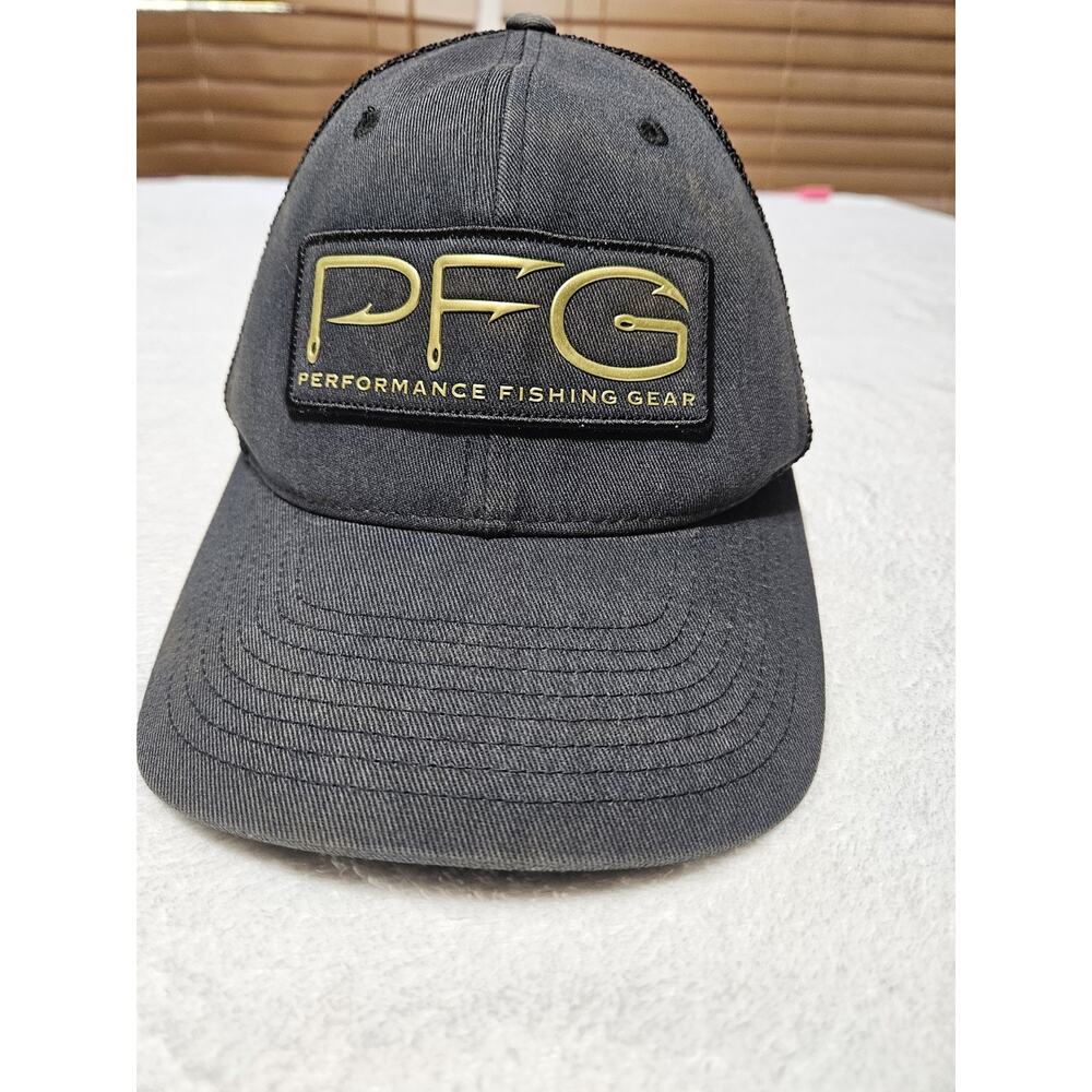 PFG Hat Cap Mens OSFA Snapback Black Gold Performance Fishing Mesh Trucker